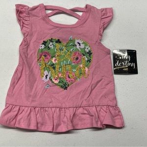 My Destiny Girls Pink Butterly Sleeve Ruffle Trim Tunic Top - Size 18 Months